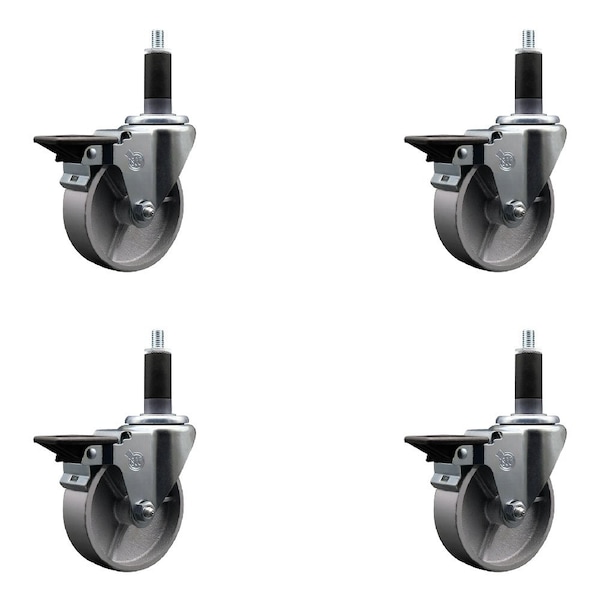 Service Caster 4'' Semi Steel Swivel 1-1/8'' Expanding Stem Caster Set with Brake, 4PK SCC-EX20S414-SSS-PLB-118-4 - main